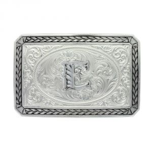 Montana Silversmiths Initial E Antiqued Wheat Trim Portrait Buckle (27200D-E)